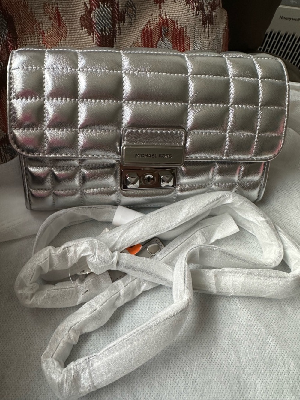 Michael Kors Quilted Metallic Silver Crossbody Bag
